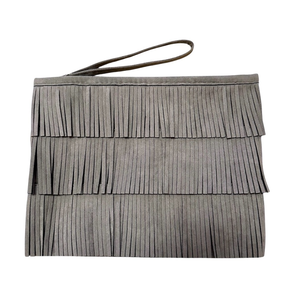 NWOT Gray Fringe Zip Wristlst